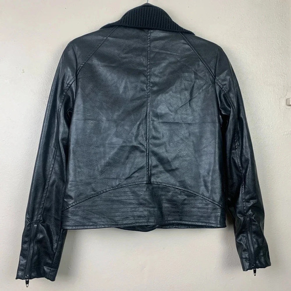 Anthropologie ETT:TWA Black Sweater Moto S BikerJacket Zipper Knitted Boho Edgy - Picture 5 of 7
